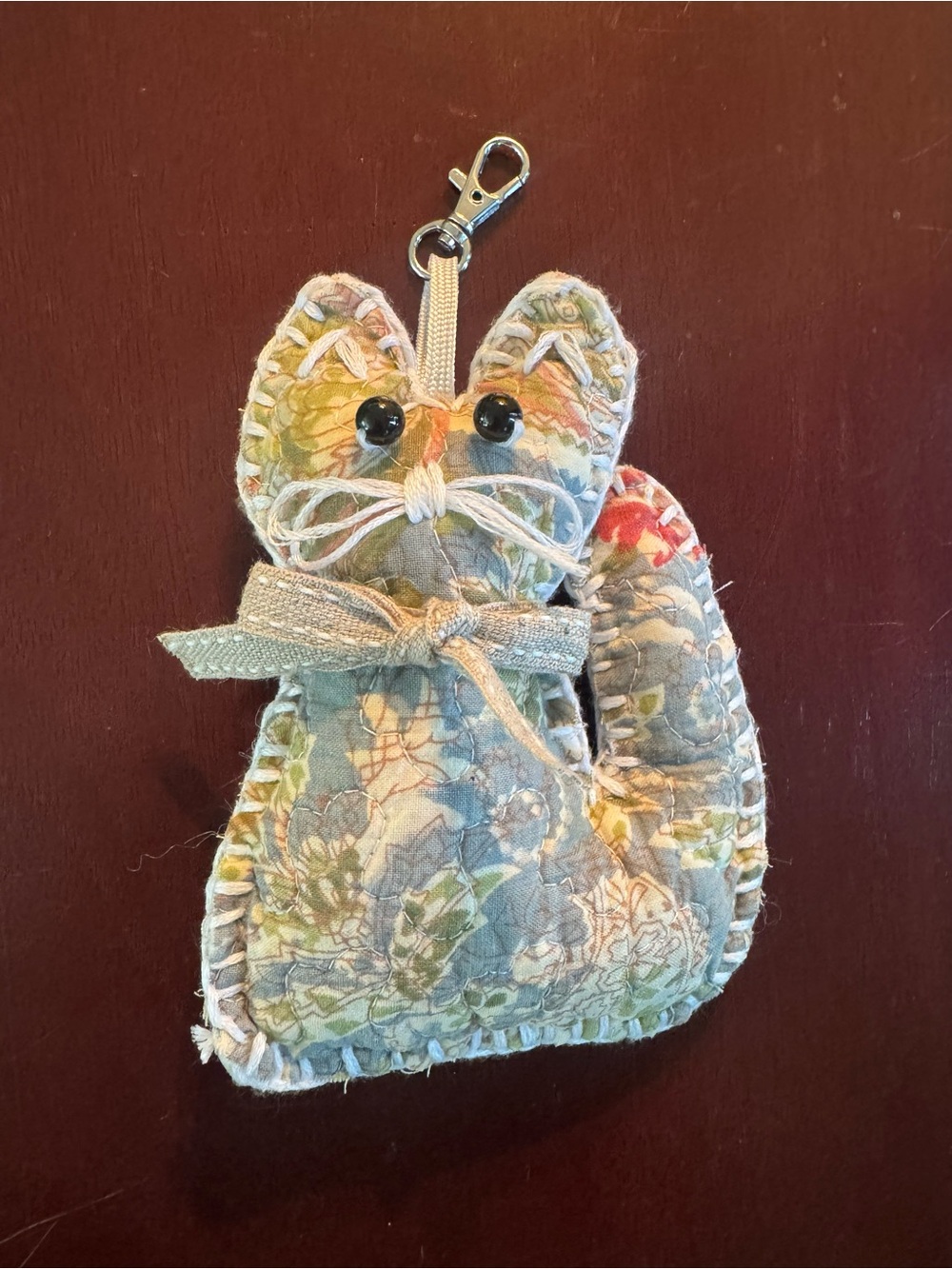 Cottagecore Cat Bag Charm Quilted Paisley Kitty Keychain Purse Accessory